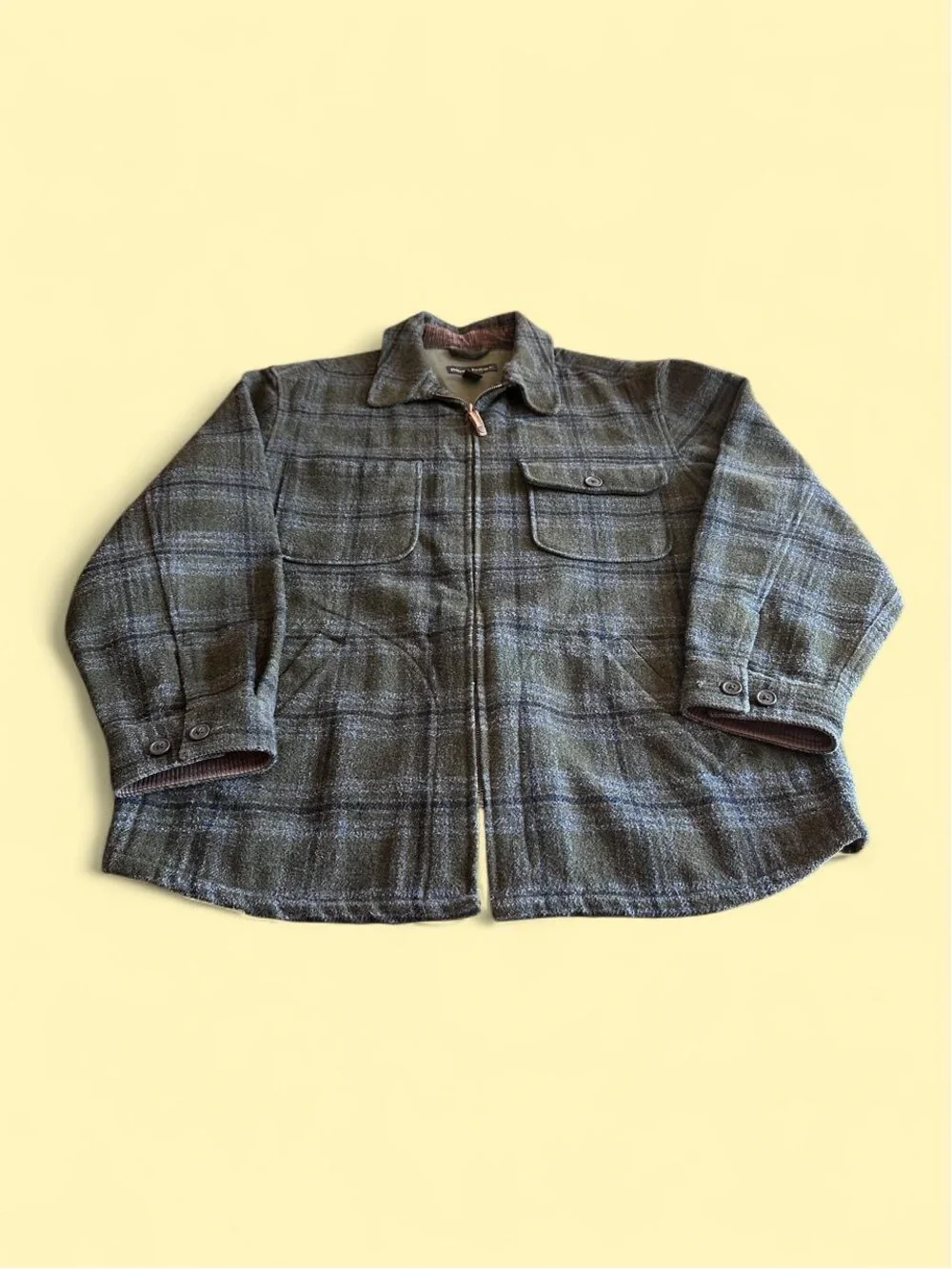 Vintage Banana Republic Barn Coat Plaid Olive Green Men’s Size L Wool Blend